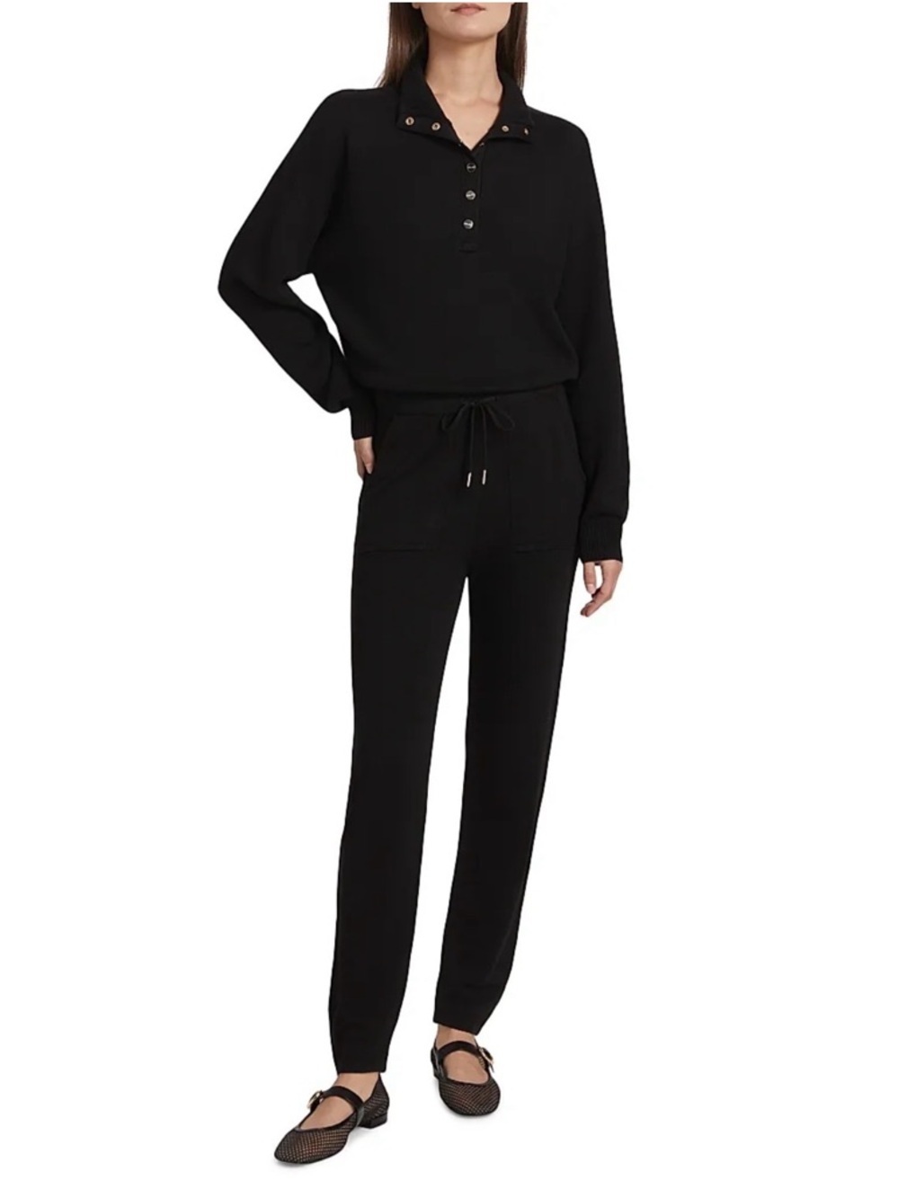 Stellae Dux Knit Drawstring Waist Black Jumpsuit Lounge Wear Sz M Cashmere Blend